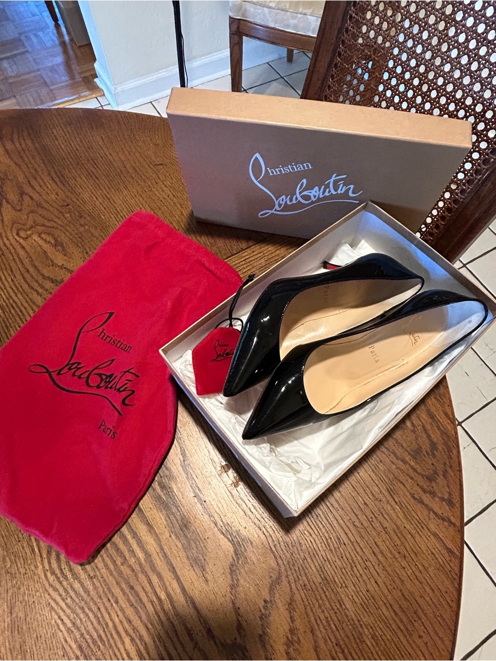 Christian Louboutin Black Patent Pointed-Toe Pumps~Size 37